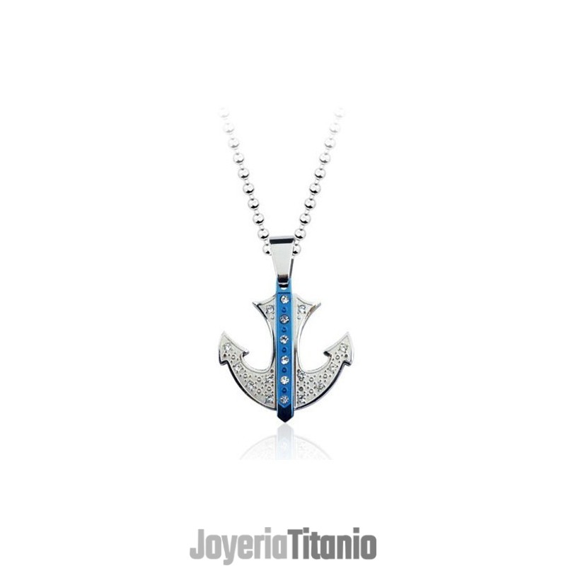 Colgante De Titanio Con Forma De Ancla Azul Popular - Cadena Gratis Colgante De Titanio Con Forma De Ancla Azul Popular - Cadena Gratis