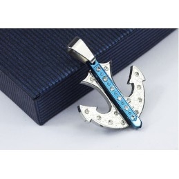 Colgante De Titanio Con Forma De Ancla Azul Popular - Cadena Gratis
