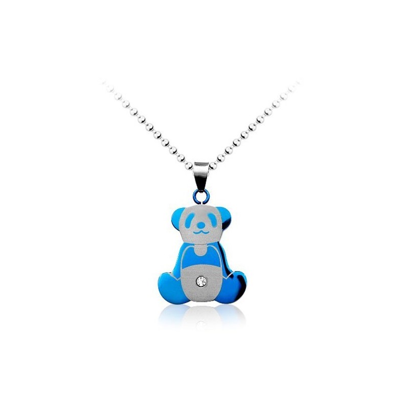 Lindo Colgante De Titanio Con Panda Azul Para Hombre (Cadena Gratis)