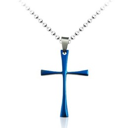 Colgante De Cruz De Titanio Azul Sencillo Para Hombre (Cadena Gratis)