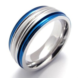 Anillo De Titanio Azul De Moda
