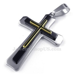 Collar Con Colgante De Cruz De Titanio De Tres Niveles (Cadena Gratis)