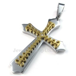 Collar Con Colgante De Cruz De Titanio Dorado (Cadena Gratis)