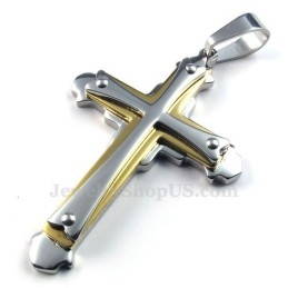 Collar Con Colgante De Tres Cruces De Titanio, Oro, Plata Y Cadena Gratis