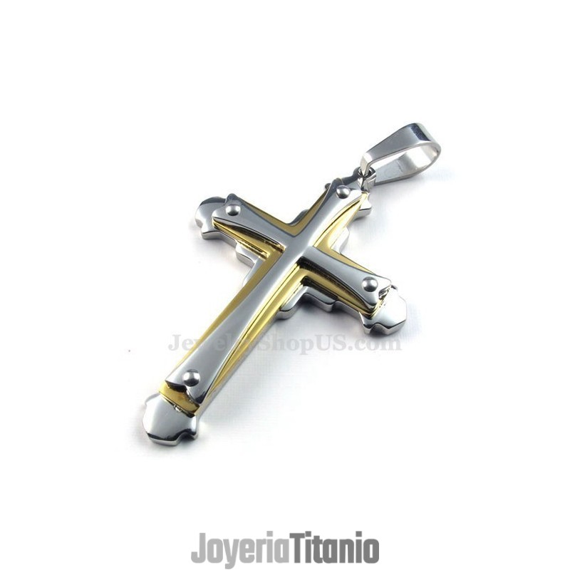 Collar Con Colgante De Tres Cruces De Titanio, Oro, Plata Y Cadena Gratis Collar Con Colgante De Tres Cruces De Titanio, Oro, Plata Y Cadena Gratis