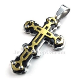 Collar Con Colgante De Cruz Negra De Titanio Dorado (Cadena Gratis)