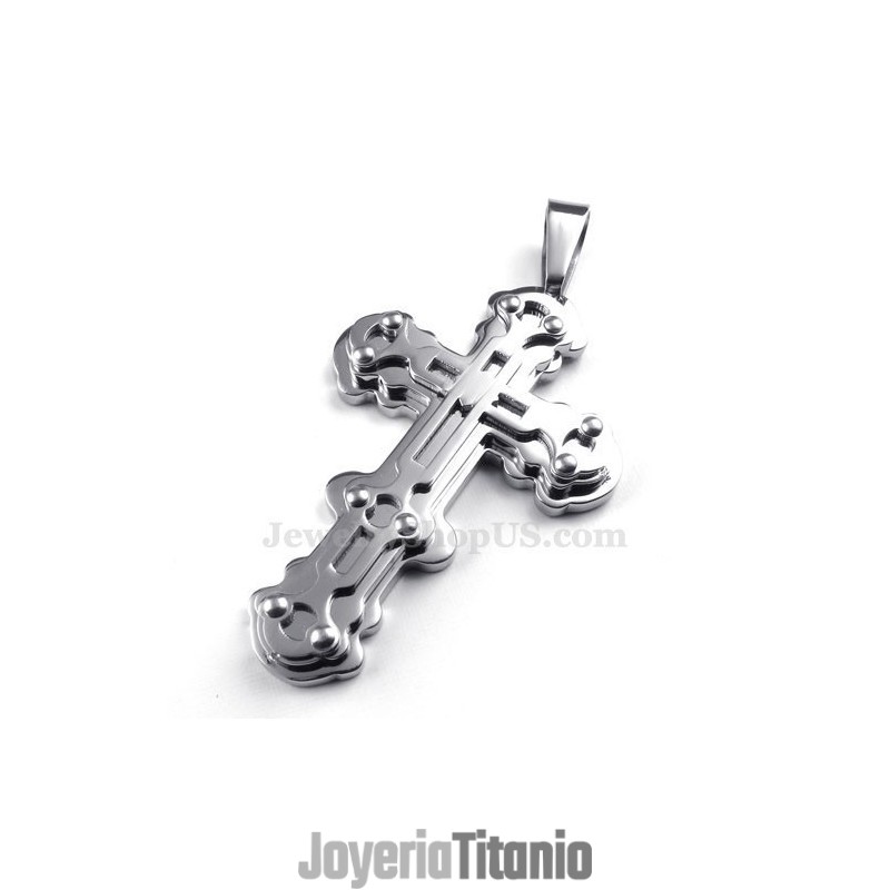 Exquisito Collar Con Colgante De Cruz De Titanio Y Plata Para Hombre (Cadena Gratis)
