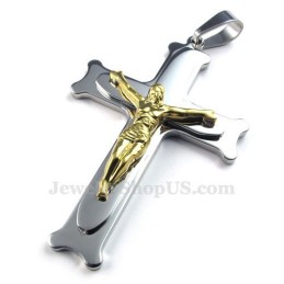 Collar Con Colgante De Cruz De Plata Y Titanio De Jesús (Cadena Gratis)