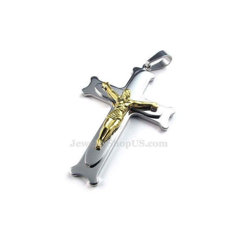 Collar Con Colgante De Cruz De Plata Y Titanio De Jesús (Cadena Gratis) Collar Con Colgante De Cruz De Plata Y Titanio De Jesús (Cadena Gratis)