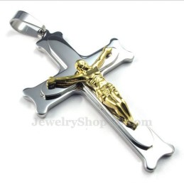 Collar Con Colgante De Cruz De Plata Y Titanio De Jesús (Cadena Gratis)