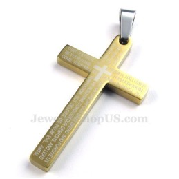 Collar Con Colgante De Cruz De Oro Y Titanio Con Escrituras (Cadena Gratis)