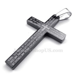 Collar Con Colgante De Cruz Negra De Titanio Con Escrituras (Cadena Gratis)