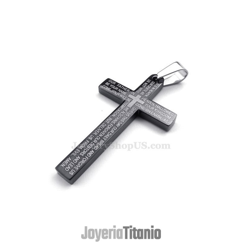 Collar Con Colgante De Cruz Negra De Titanio Con Escrituras (Cadena Gratis) Collar Con Colgante De Cruz Negra De Titanio Con Escrituras (Cadena Gratis)