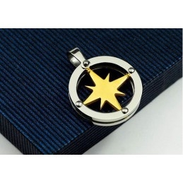 Colgante De Titanio Para Hombre Con Forma De Círculo De Estrella Dorada (Cadena Gratis)
