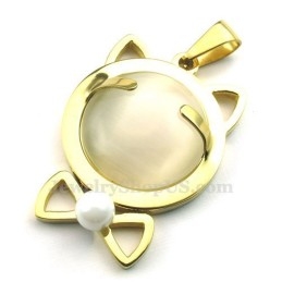 Collar Con Colgante De Ojo De Gato De Titanio Dorado (Cadena Gratis)
