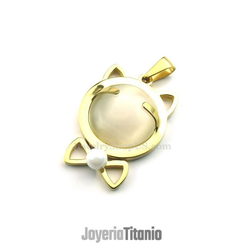 Collar Con Colgante De Ojo De Gato De Titanio Dorado (Cadena Gratis)
