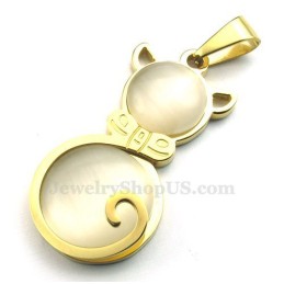 Collar Con Colgante De Titanio Y Ojo De Gato Dorado (Cadena Gratis)