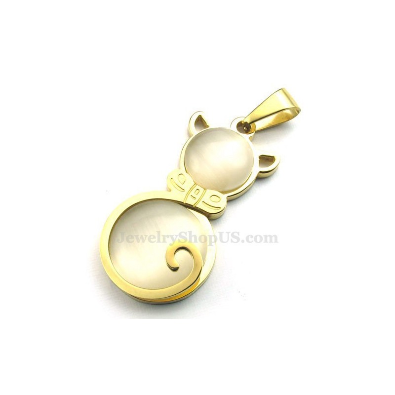 Collar Con Colgante De Titanio Y Ojo De Gato Dorado (Cadena Gratis)