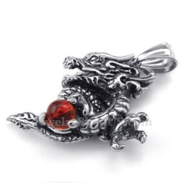 Exquisito Collar Con Colgante De Dragón De Titanio Y Circonita Roja (Cadena Gratis)