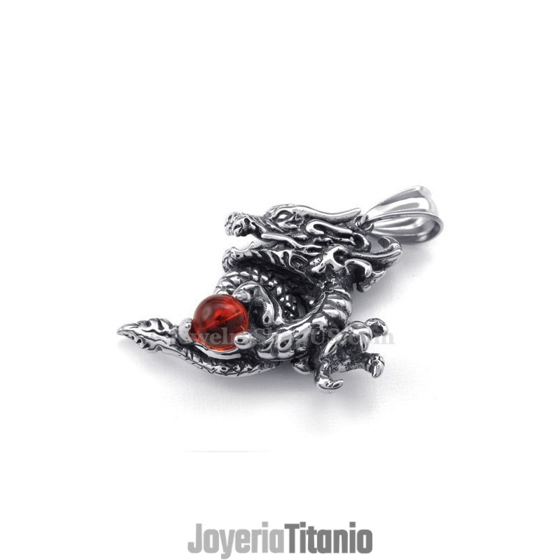 Exquisito Collar Con Colgante De Dragón De Titanio Y Circonita Roja (Cadena Gratis)