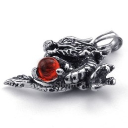Exquisito Collar Con Colgante De Dragón De Titanio Y Circonita Roja (Cadena Gratis)