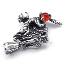 Exquisito Collar Con Colgante De Dragón De Titanio Y Circonita Roja (Cadena Gratis)