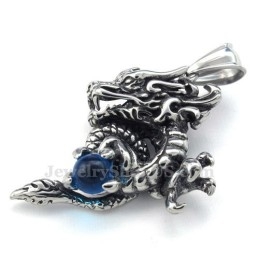 Exquisito Collar Con Colgante De Dragón De Titanio Y Circonita Azul (Cadena Gratis)
