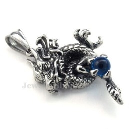 Exquisito Collar Con Colgante De Dragón De Titanio Y Circonita Azul (Cadena Gratis)