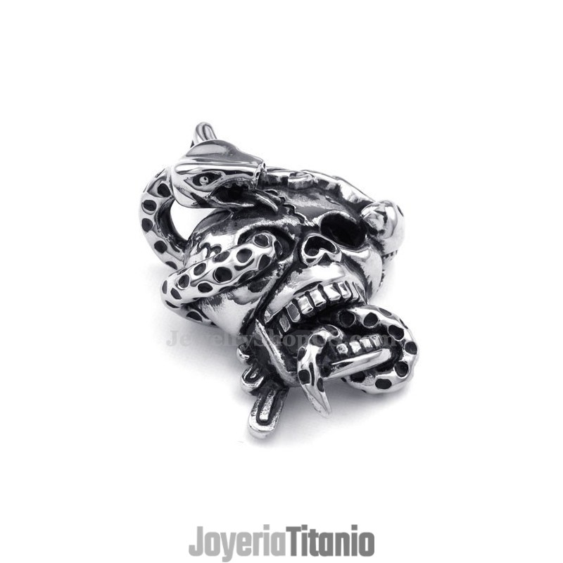 Collar Con Colgante De Serpiente Y Calavera De Titanio (Cadena Gratis)