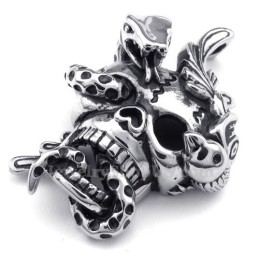 Collar Con Colgante De Serpiente Y Calavera De Titanio (Cadena Gratis)