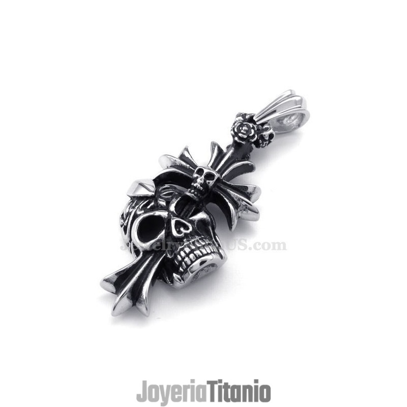 Collar Con Colgante De Cruz De Calavera De Titanio (Cadena Gratis)