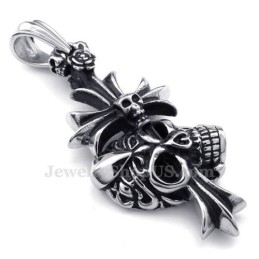 Collar Con Colgante De Cruz De Calavera De Titanio (Cadena Gratis)