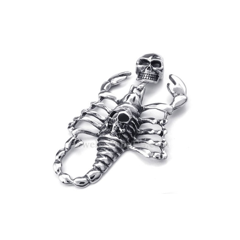 Collar De Titanio Con Colgante De Calavera Y Escorpión Para Hombre (Cadena Gratis)