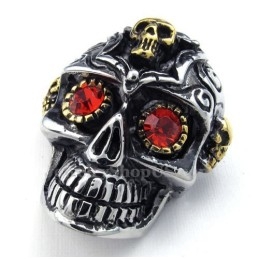 Collar Con Colgante De Calavera De Titanio Y Ojos Rojos (Cadena Gratis)