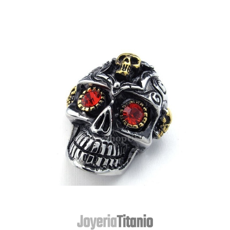 Collar Con Colgante De Calavera De Titanio Y Ojos Rojos (Cadena Gratis)