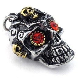 Collar Con Colgante De Calavera De Titanio Y Ojos Rojos (Cadena Gratis)