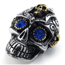 Collar Con Colgante De Calavera De Titanio Y Ojos Azules (Cadena Gratis)