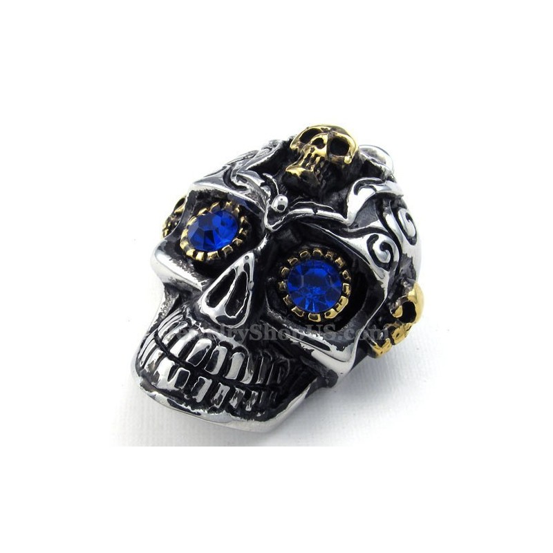 Collar Con Colgante De Calavera De Titanio Y Ojos Azules (Cadena Gratis)