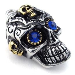 Collar Con Colgante De Calavera De Titanio Y Ojos Azules (Cadena Gratis)