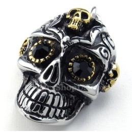 Collar Con Colgante De Calavera De Titanio Con Ojos Negros (Cadena Gratis)