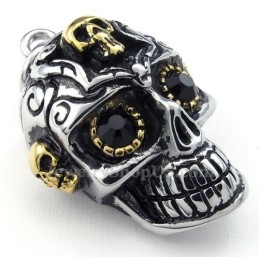 Collar Con Colgante De Calavera De Titanio Con Ojos Negros (Cadena Gratis)