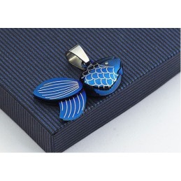 Colgante De Titanio Con Pez Dorado Azul - Cadena Gratis