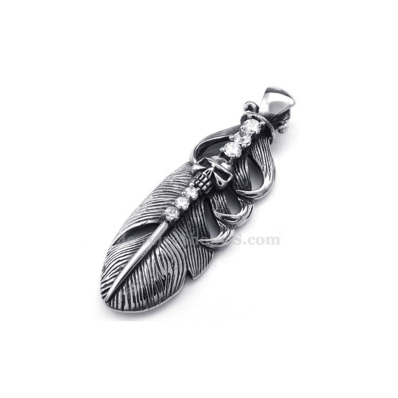 Collar De Titanio Con Colgante De Pluma Y Calavera (Cadena Gratis) Collar De Titanio Con Colgante De Pluma Y Calavera (Cadena Gratis)