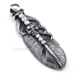 Collar De Titanio Con Colgante De Pluma Y Calavera (Cadena Gratis)