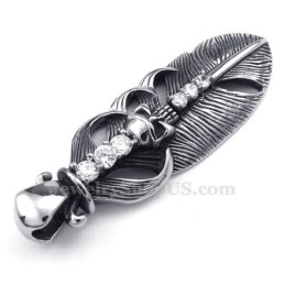 Collar De Titanio Con Colgante De Pluma Y Calavera (Cadena Gratis)