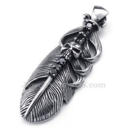 Collar De Titanio Con Colgante De Pluma Y Calavera (Cadena Gratis)