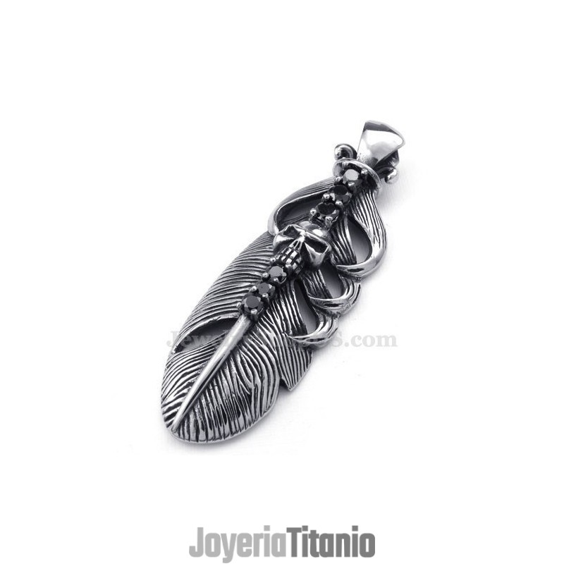 Collar De Titanio Con Colgante De Pluma Y Calavera (Cadena Gratis) Collar De Titanio Con Colgante De Pluma Y Calavera (Cadena Gratis)