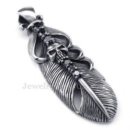 Collar De Titanio Con Colgante De Pluma Y Calavera (Cadena Gratis)