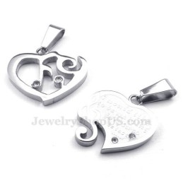 Collar Con Colgante De Corazón De Pareja De Titanio Y Plata (Cadena Gratis) (Un Par)