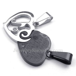 Collar Con Colgante De Corazón Para Pareja En Plata Y Titanio Negro (Cadena Gratis) (Un Par)